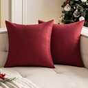 Set of 2 Burgundy Throw Pillow Covers Decorative Farmhouse Linen Pillowcases Solid Cushion Cases for Outdoor Bedroom Living Room Sofa Chairs 16x16 inch