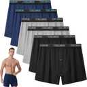 IGOLUMON Mens Underwear, Relaxed Fit Boxer Shorts 6 Pack, Bamboo Rayon Boxers for Men, Classic Boxer Shorts Button Fly (Medium, 2-black/2-grey/2-navy Blue)