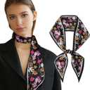 AWAYTR Long Silk Feel Scarf Women Hair Scarf Satin Neck Scarf Tie Bandana Headband Scarf Edge Wrap Head Scarf Purse Handbags (Black, M)