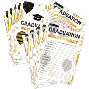 Graduation Party Games - Word Scramble Cards for The Graduate - Graduation Party Decorations 2024 - Gold & Black Grad Party Supplies for High School/College - 30 Game Cards 1 Answer Card(C05)