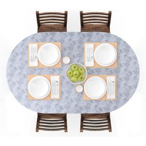UMINEUX Oval Fitted Vinyl Tablecloth with Elastic Edged & Flannel Backing, Waterproof Wipeable Oval Table Cover - Fits Tables up to 42"X68" (GrayMarble) 