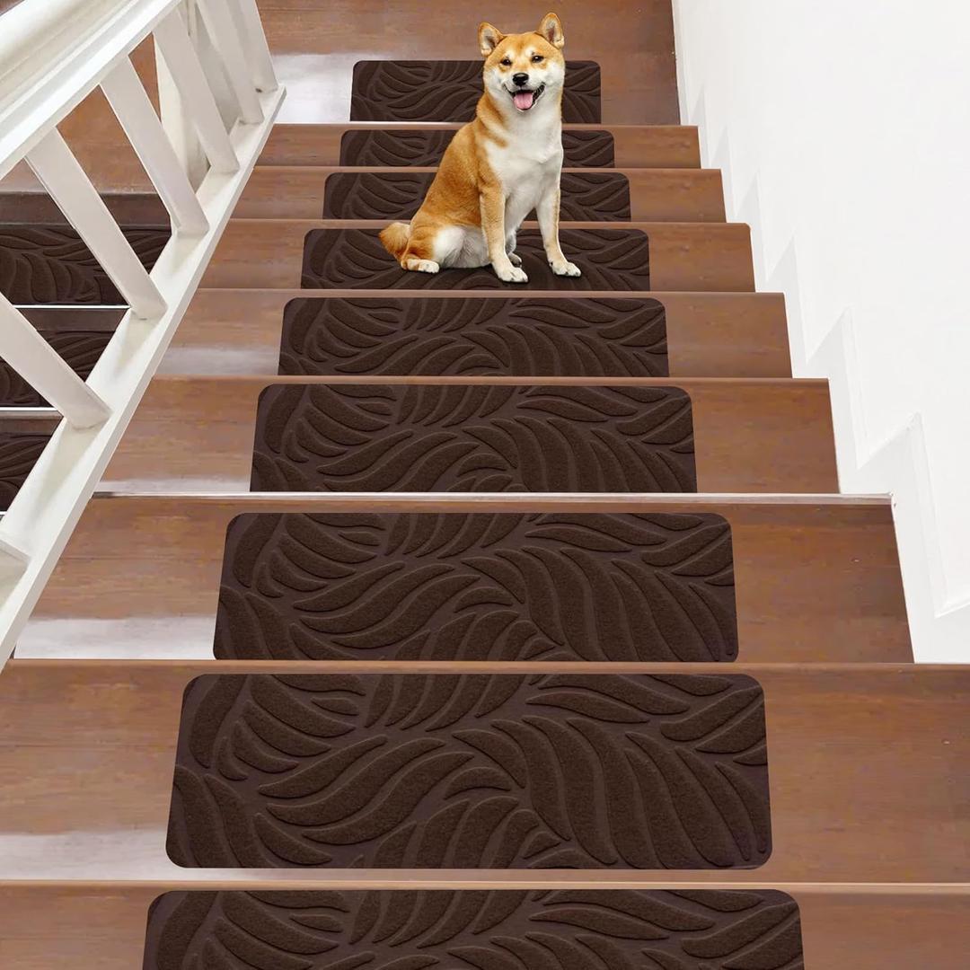 Non-Slip Stair Treads Mat Carpet for Wooden Steps(15 Pack), 21.6 x 7.4IN Self-Adhesive Safety Indoor Stair Runner Mats, Anti Slip Stair Treads for Kids Elders and Dogs Pets