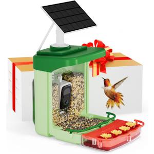 Bilantan Smart Bird Feeder with Camera Solar Powered 2 in 1, Only 2.4G WiFi Compatible, Lifetime Free Al Bird Identification, Hummingbird Feeder Camera, Ultimate Gifts for Bird Lovers