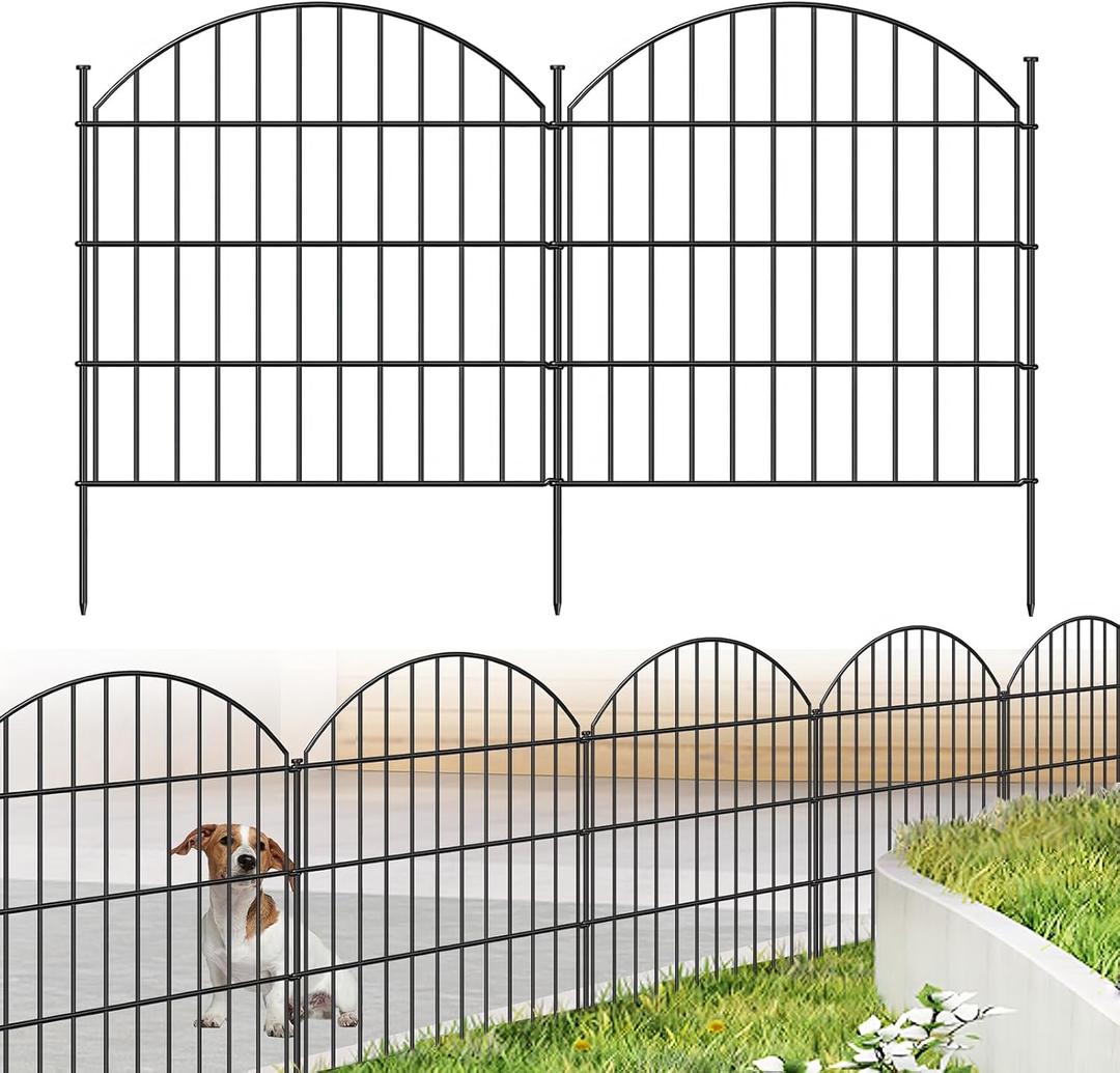 FOREHOGAR Metal Garden Fence 28in (H) x 11.7ft (L), 5 Panels + 6 Stakes Rustproof Border Fence Animal Barrier for Dog, No Dig Garden Fencing for Yard Flower Bed Patio Outdoor, CTW2828 Black