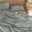 MooMee Gingham Duvet Cover Set 100% Washed Cotton Linen Like Textured Breathable Durable Soft Comfy Modern Checkered Design (Mini Gingham Forest Green, Full 80"x90")