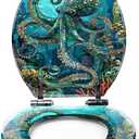 Colored Toilet Seat with Slow Close, Teal Blue Ocean Octopus Coral Reefs Resin Toilet Seats, Easy to Install, Easy to Clean Heavy Duty Deluxe Toilet Seat (pattern3)