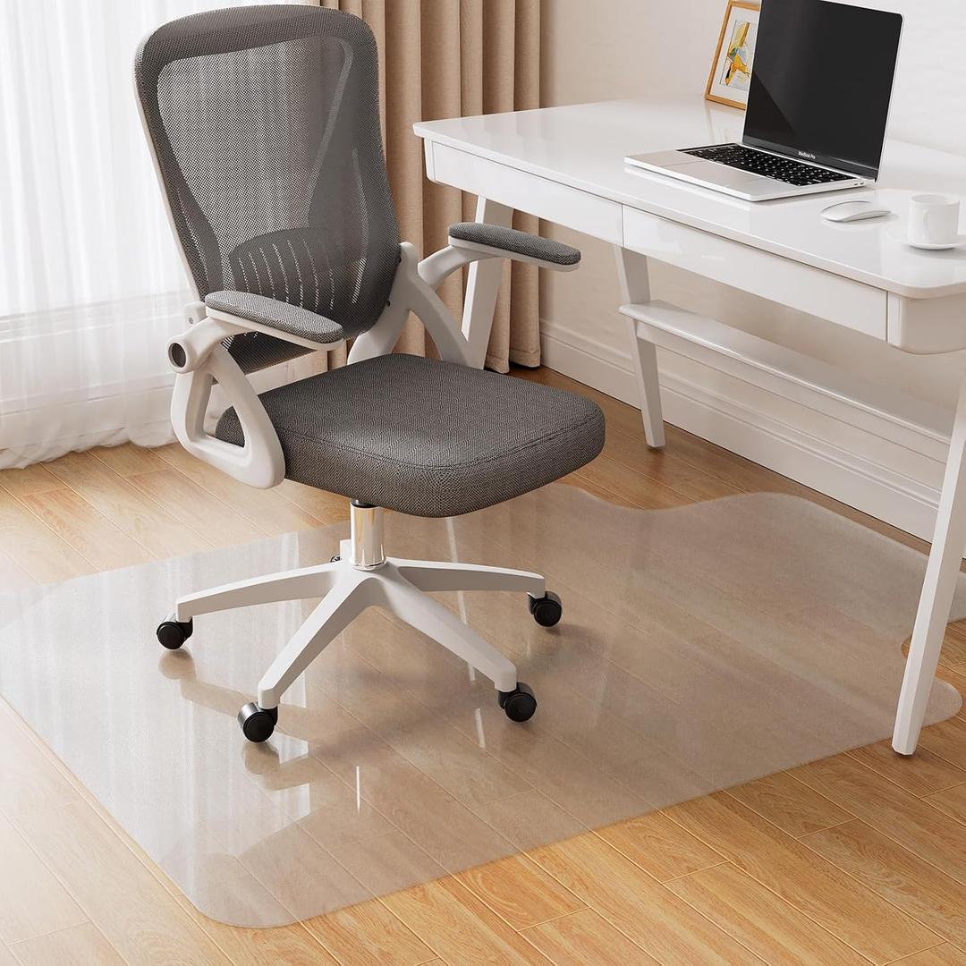 Delamu Office Chair Mat for Hardwood Floor, 36"48" Clear Under Desk Chair Mats Extended Lip, Office Home PVC Floor Protector(Only for Hard Floor), 36" X 48" With Lip