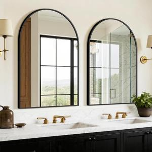 Arched Bathroom Mirror for Wall, 2 Pack 38"x26" Black Vanity Bathroom Mirror for Over Sink with Tempered Glass, Metal Framed Arch Mirror for Bedroom, Living Room, Entryway