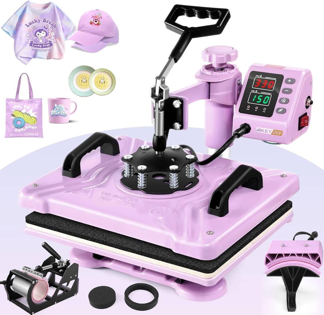 WHUBEFY Heat Press, 5 in 1 Tshirt Press Machine 15"x12" 360 Swing Away Digital Industrial Heat Transfer Machine, Multifunctional Sublimation Heat Press Machine for T Shirts/Mug/Cap/Plate/DIY
