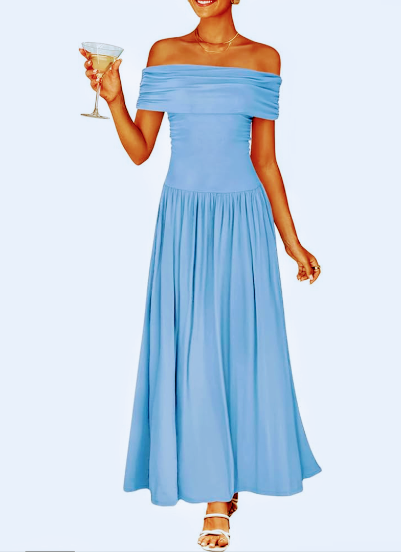 ZESICA Women's Off The Shoulder Maxi Dress 2026 Summer Sleeveless Casual Slim Swing Pleated Formal Party Dresses M