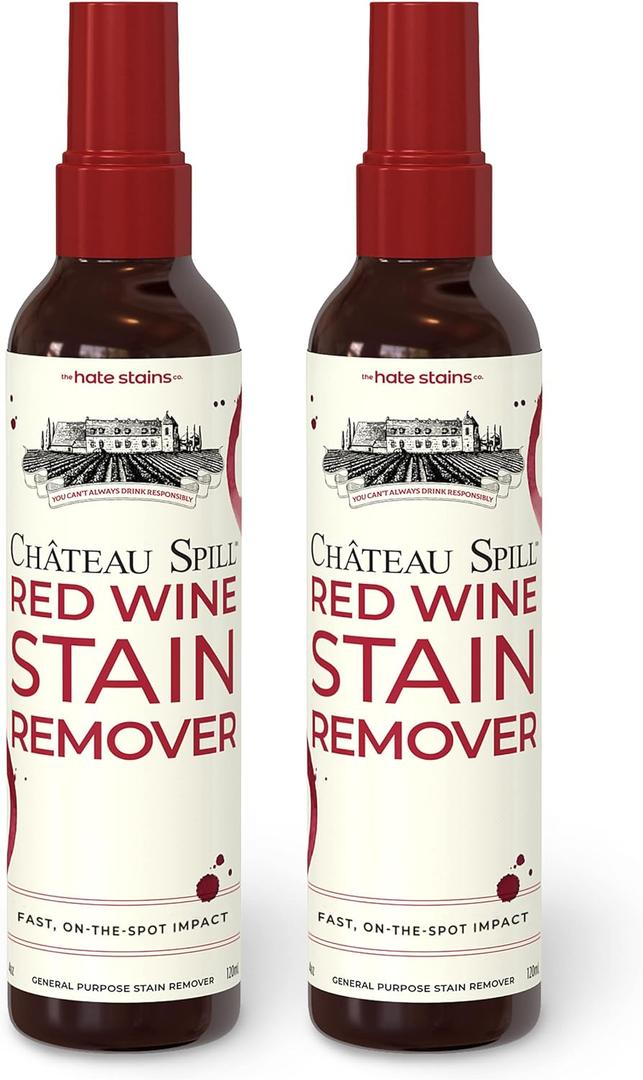 Chateau Spill Red Wine Stain Remover - 4oz 2 Pack Spray Cleaners for Clothes, Tablecloth, Carpet, Upholstery and Laundry - from the makers of Miss Mouth's Messy Eater Stain Treater (4 Fl Oz (Pack of 2))