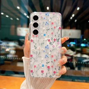 for Samsung Galaxy S23 Case, Floral Flowers Cute Aesthetic Clear Floral Branch Pattern Case for Women Girls,Transparent Slim Soft Shockproof Cover for S23,Line Flower