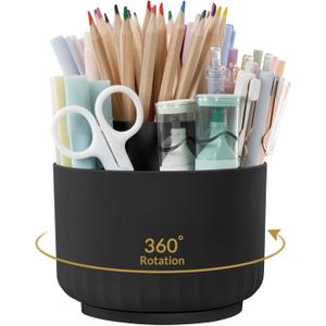 SKYDUE 360 Degree Rotating Pencil Pen Holder for Desk, Dual-Purpose Desk Organizer, Rotating Pencil Cup with 5 Slots, Office Supplies, Desk Decor for Office, School, Home (Black)