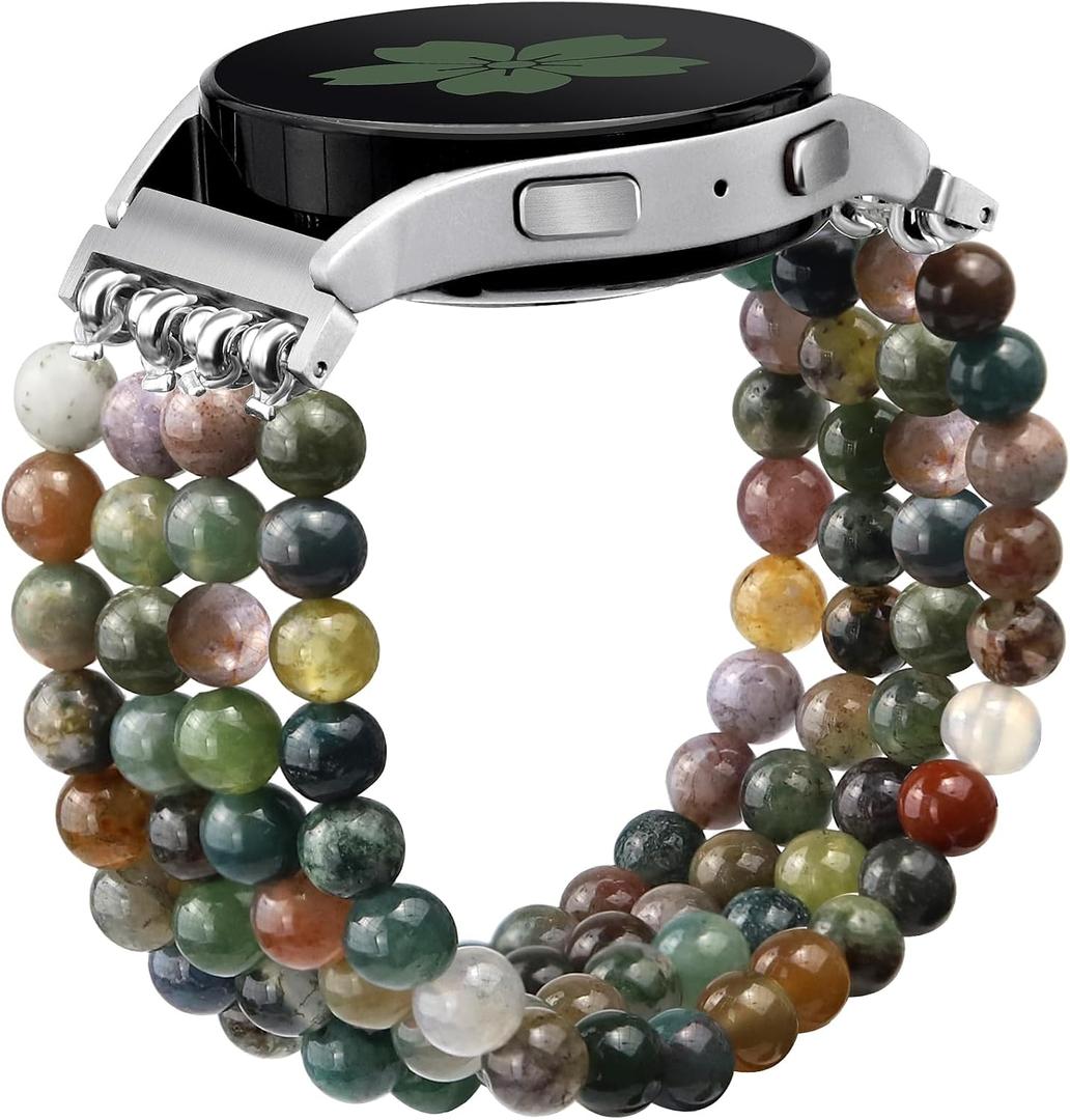Newlibery Natural Stone Bracelet Beaded Band Women 20mm Compatible with Samsung Galaxy Watch 7/6/5/4/Active 2/4 Classic/6 Classic/5 Pro/FE 40mm 42mm 43mm 44mm 45mm 46mm 47mm