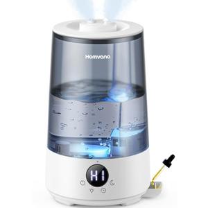 Homvana Humidifiers for Bedroom Home, 3.6 L Cool Mist Top-Fill 34H Super Long Time, Quiet 23dB, Baby Humidifier, Oil Diffuser for Large Room, House, Plant, Nursery, Office, BPA FREE, Ultrasonic (Grey)