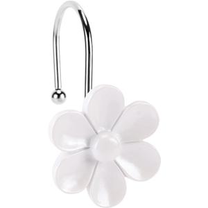 3D Floral Shower Curtain Hooks, 12 Pcs Rust Proof Resin Metal Hooks Shower Curtain Rod Rings, Ideal for Bathroom, Bedroom, Living Room Fun Home Decor (White)