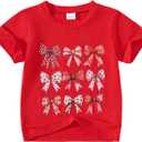 Little Girl Valentines Day Shirt Bow/Heart Clothes Toddler Valentines Day Outfit 3-8Y (Red)