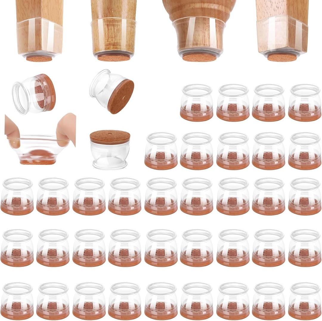 CHUNZEXI 24 Pack Chair Leg Floor Protectors for Hardwood Floors, Silicone Felt Covers Pads Caps, Protect Wood Furniture Feet Floors Noise Reduce and Scratch (Universal Large & Clear)