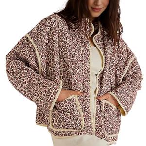 Fashion Be Yourself Women's Cropped Quilted Jacket Floral Printed LightWeight Padded Puffer Cardigan Coat Outwear(3950-09Red-S)