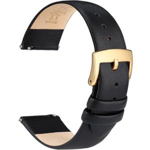 Leather Watch Bands Quick Release Watch Straps, Elegant & Ultra-Soft Top Grain Leather Watch Band for Women Men, Choice of Color & Width - 12mm 14mm 16mm 18mm 20mm 22mm for Watch & Smartwatch (Black (Gold Buckle))