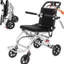 Lightweight Foldable Transport Wheelchair, Portable Travel Wheelchair with Handbrake for Adults & Seniors, Easy-Fold Design & Secure Locking Brakes Transfer Wheelchairs (White)