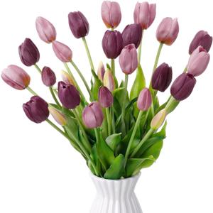 Riceshoot 6 Bunches Artificial Tulips Flowers 30 Pcs Faux Tulips Bouquets Arrangements Realistic Flowers for Office Wedding Party Kitchen Decoration(Mixed Purple)