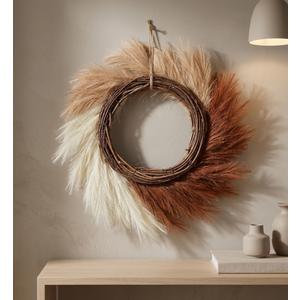 Perfnique Pampas Grass Wreath, 25'' Faux Pampas Wreath for Front Door, Artificial Pampas Wreath for All Seasons, Boho Wall Decor, Farmhouse Pampas Grass Garland, DIY Wreath Arrangement 