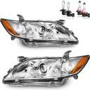 Headlights W/Bulbs for 2007 2008 2009 Toyota Camry Halogen Headlamp Replacement Driver & Passenger Side (Not fit Hybird Models)