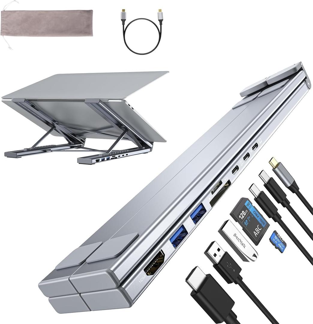 Laptop Docking Station Stand, 8 in 1 USB C Hub HDMI Portable Laptop Stand with USB Ports, USB C Multiport Adapter USBC Dock Station Computer Holder for MacBook Pro/Air, Dell, HP, Lenovo, ASUS