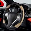 BELOMI Leather Car Steering Wheel Cover, Universal 15 Inch for Car Truck SUV, Non-Slip and Breathable, Sport Style Design Odorless Steering Wheel Protector, Automotive Interior Accessories (Beige)