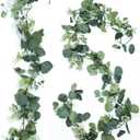 2Pack Artificial Eucalyptus Garlands, 5.9FT Faux Eucalyptus Vines Green Leaf Garland, Hanging Greenery Garland for Table Wedding Fireplace Mantel Decor (Bud)