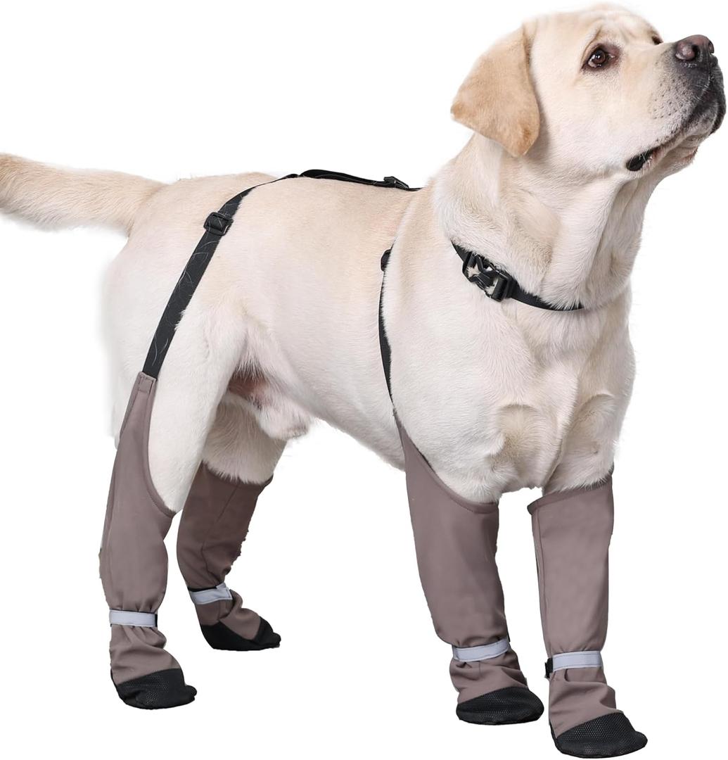 Dog Suspender Boots, Warm Dog Paw Protectors, Waterproof Doggy Booties for Winter, Anti-Slip Reflective Pet Shoes Snow Boots for Outdoor Walking,Hiking, Sandy, Muddy (Medium)