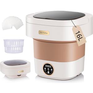 16L Portable Washing Machine with 30 Laundry Tablets, Mini Foldable Washer for Underwear Baby Clothes Socks, 3 Washing Modes, Portable Washer Ideal for Dorms, Apartments, RVs & Camping