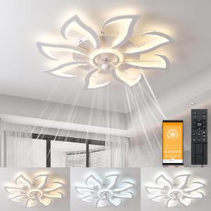 Low Profile Ceiling Fans with Lights and Remote, 31", Dimmable Ceiling Fans with Lights 3000K-6000K, 6 Speeds-Reversible, White Modern Ceiling Fan Light for Living Room Bedroom