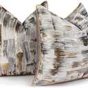 HOSTECCO Abstract Throw Pillow Covers 18x18 inch Set of 2 Gold Khaki Jacquard Pillow Cases Modern Decorative Cushion Covers for Sofa Couch Bed