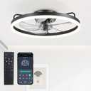 Ceiling Fans with Lights, Flush Mount Ceiling Fan with Light and Remote, 19.7" Low Profile Ceiling Fans, Modern LED Ceiling Fan,Smart Black Fandelier Light for Bedroom