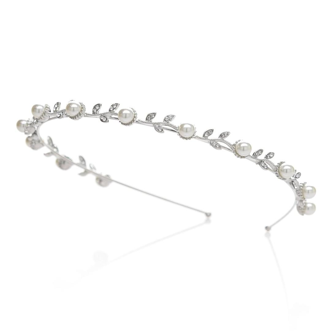 SWEETV Pearl Silver Bridal Headband-Single Hair Band Tiara Flower Wedding Headpiece Jewelry Bridal Hair Accessories for Women (1 Count (Pack of 1))