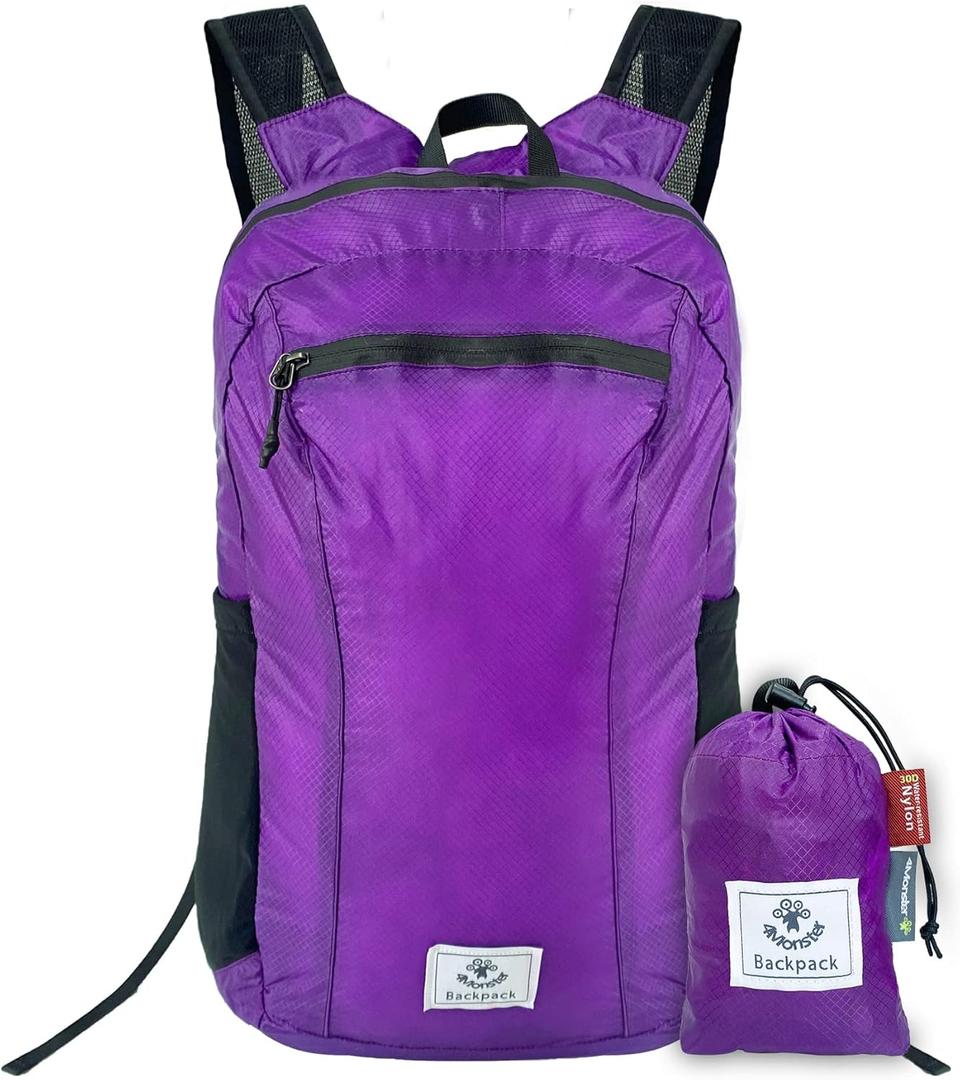 4Monster Hiking Daypack,Water Resistant Lightweight Packable Backpack for Travel Camping Outdoor (16L, Purple)