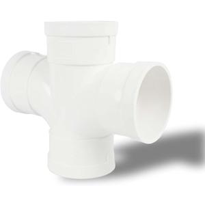 3-Inch 4-Way Double Sanitary Tee Pipe, PVC DWV Fitting for Drain/Sewer/Waste/Vent Systems, Corrosion-Resistant & Leak-Proof Double Socket Connection