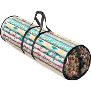 2 x ZOBER Round Christmas Gift Wrapping Paper Organizer Storage - 40 Inch Gift Wrap Storage Containers - Wrapping Paper Holder, Clear PVC Waterproof, Fits 25 Standard Rolls - Black, 1 Count
