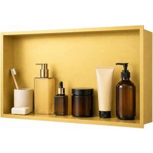 SaniteModar Stainless Steel Shower Niche Insert 16" x 28" Brushed Gold | No Tile Needed, Recessed Horizontal Bathroom Niche, Waterproof, Space-saving, Easy Setup, Built-in Storage for Bathroom