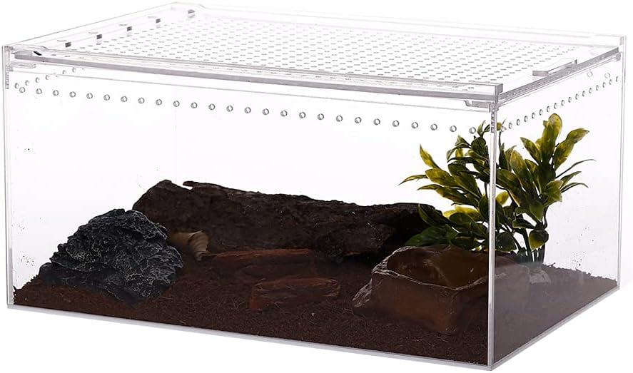 NANEEZOO Magnetic Large Enclosure 2.5 Gallon 12 x 8 x 6 Inch Reptile Breeding Box Terrarium Cage for Insect Tarantulas Amphibians Caterpillars Snail Clear Reptile Feeding Box