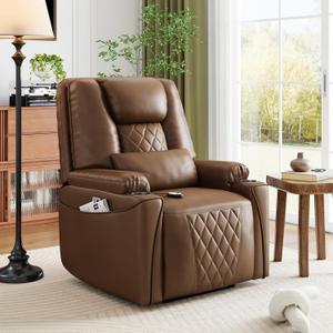 GarveeHome Power Lift Recliner Chair Sofa, PU Leather Reclining with Charging Ports, Cup Holders, Electric Stand Assist for Elderly, Home Theater Seating with Remote for Living Room, Brown
