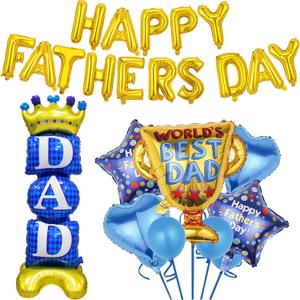 21pcs Father Day Balloons Set, Dad Standing Aluminum Balloon Happy Father Day Foil Balloon Set, Blue Best Dad Day Birthday Party Decoration Balloons