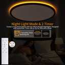 Flush Mount Ceiling Light with Night Light, 19in LED Ceiling Lights with Remote Control, 1800K Nightlights & 3000-6500K Dimmable Lamp Fixture, 45W 4500LM Low Profile for Bedroom, Black