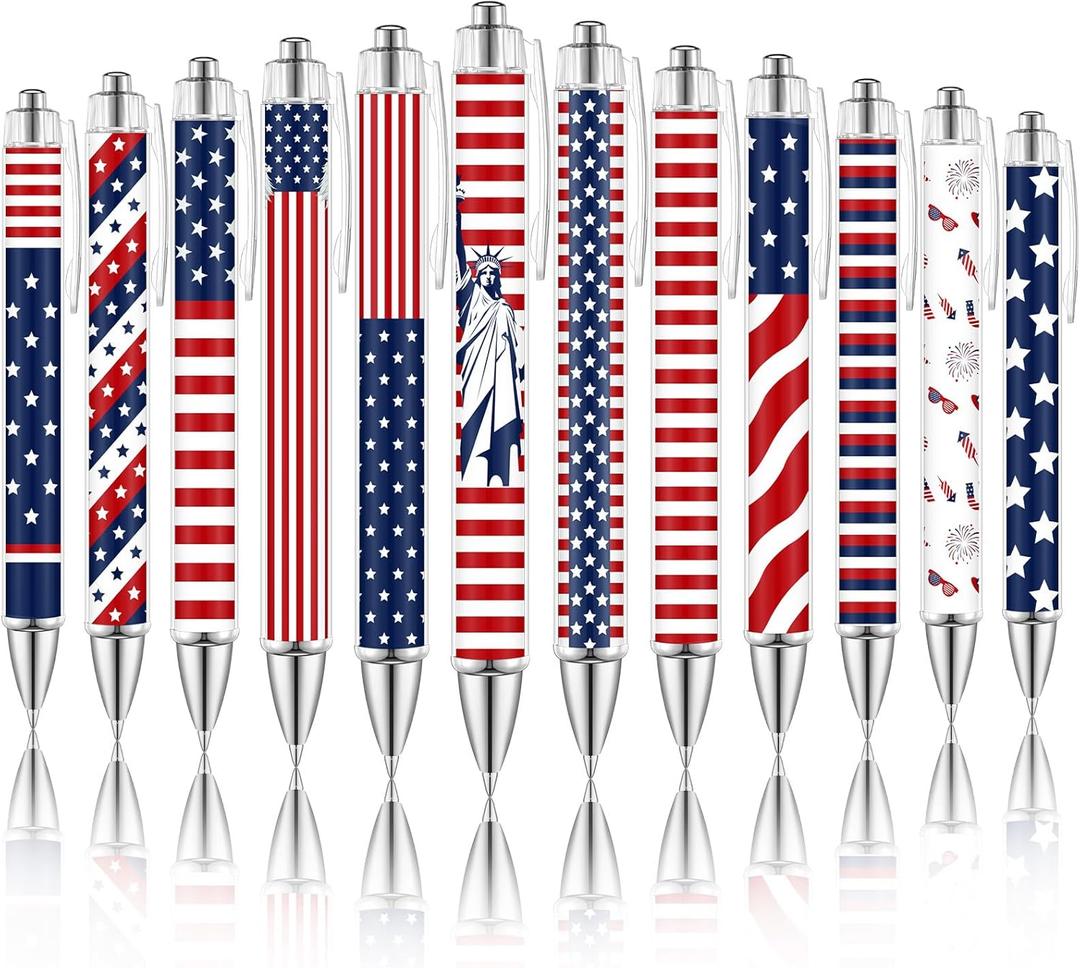 4th of July Pens American Flag Ballpoint Pen Patriotic Themed 1.0 mm Independence Day Black Ink Stars Stripes Pens Stationery for Home Office Supplies USA Souvenirs Gifts