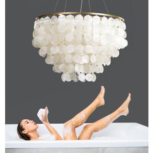 Modern Capiz Chandelier Lighting 5 Lights, Natural Shell Hanging Ceiling Light Fixtures Contemporary Seashell Coastal Chandeliers for Living Room Hallway Foyer