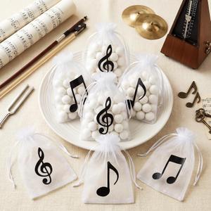 SATINIOR 90 Pcs Music Organza Gift Bags 5 x 7 Inch Musical Themed Treat Candy Goodie Mesh Bags Musical Notes Party Favor Gifts Bag Bulk for Music Lovers Students Teachers Birthday Party Supplies