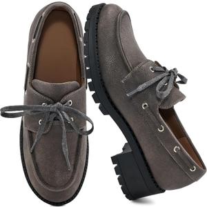 Ablanczoom Platform Oxford Shoes for Women : Lace Up Women's Platform Chunky Loafers with Lug Sole Dress Shoes for Work Business Taupe