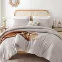 Comforter Full Size for Girls Boys Teens Linen Grey, 3pcs (1 Gray Comforter & 2 Pillowcases) Lightweight Dorm Bedding Full Size